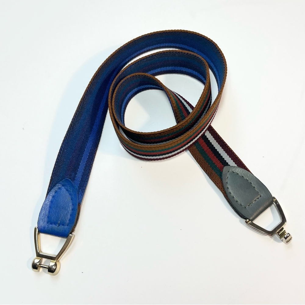 Reversible Vintage Striped Belt Metal Equestrian Thin Stretch Elastic Preppy